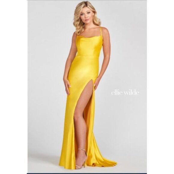Ellie Wilde Mon Cheri Dresses & Skirts - NWT Ellie Wilde Mon Cheri Sunflower Yellow Satin Long Prom Dress Size 16 1751